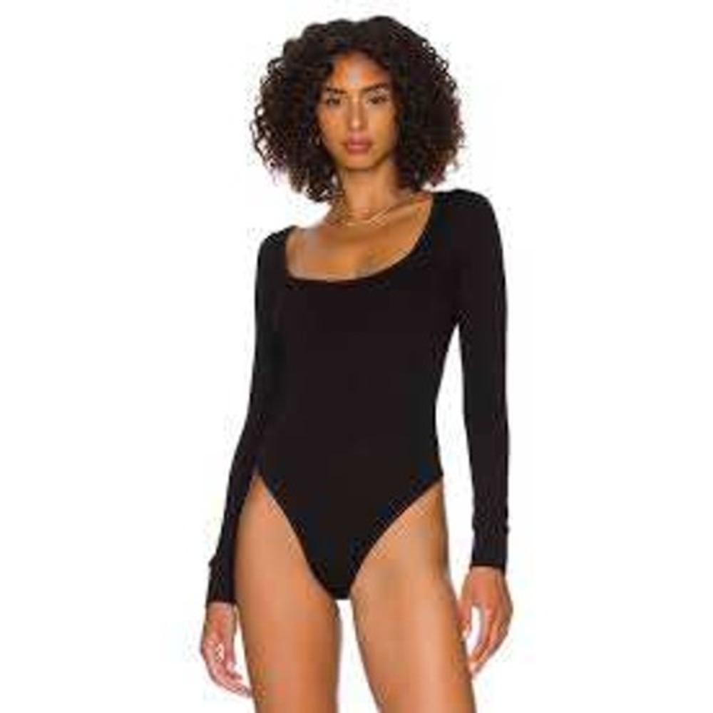 Free People Square Neck Long Sleeve Thong Women Bodysuit Black Small